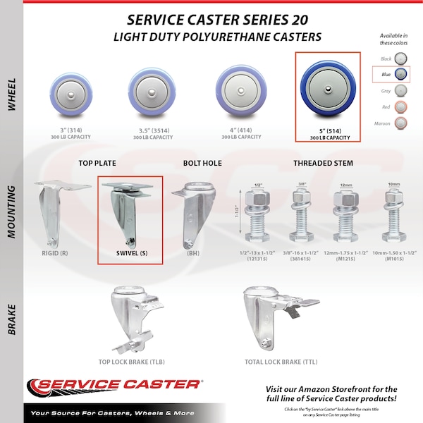 Cambro 60008 41021 Ultra Pan Carriers Service Cart Caster Replacement Set-SCC